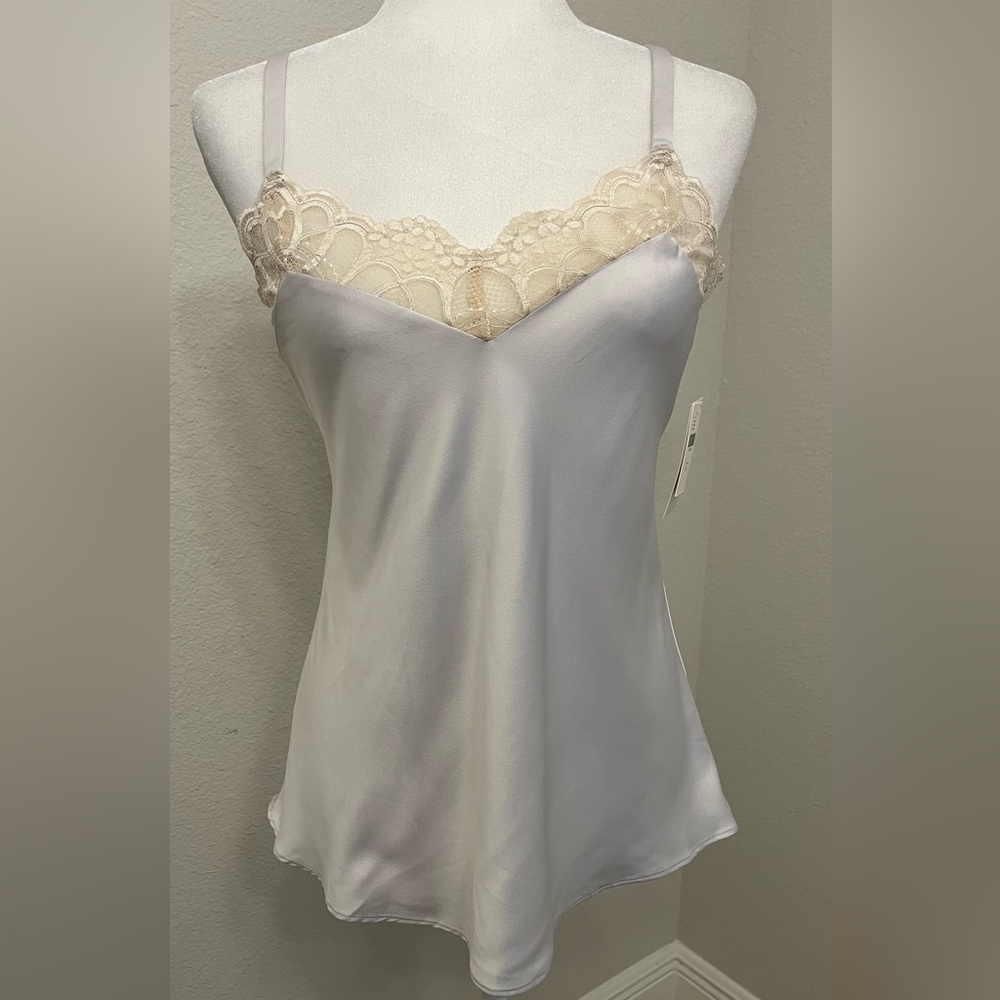 Anthropologie Flora Nikrooz Pale Silver Lace Trim Camisole NWT Small